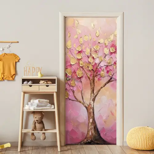 Boom - Roze - Goud - Modern deurposter klein -sfeer4