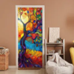 Boom - Zon - Verflook - Kleuren - Abstract deurposter klein -sfeer1