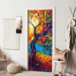 Boom - Zon - Verflook - Kleuren - Abstract deurposter klein -sfeer6