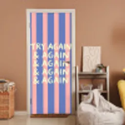 Try again - Strepen - Roze - Verticaal - Blauw deurposter klein -sfeer1