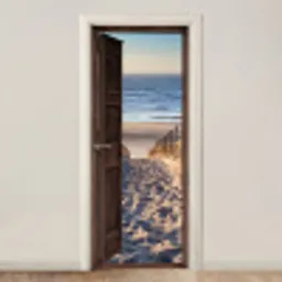 Doorkijk - Strand - Zee - Pad - Duinen deurposter klein -3d_beige