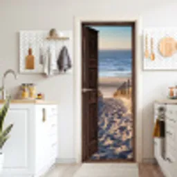 Doorkijk - Strand - Zee - Pad - Duinen deurposter klein -sfeer5