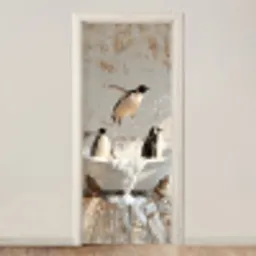 Vintage - Pinguïn - Badkuip - Schuim deurposter klein -3d_beige