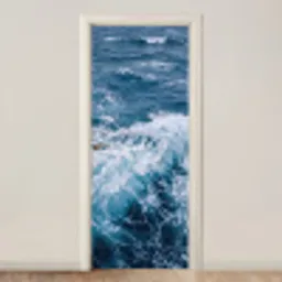 Golven - Oceaan - Blauw deurposter klein -3d_beige