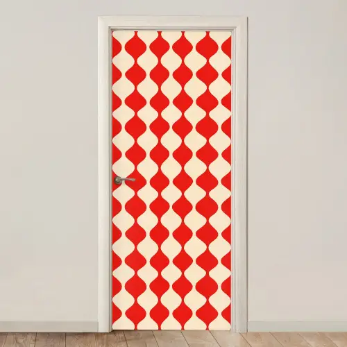 Golvend patroon - Retro - Rood - Beige deurposter klein 289 -3d_beige