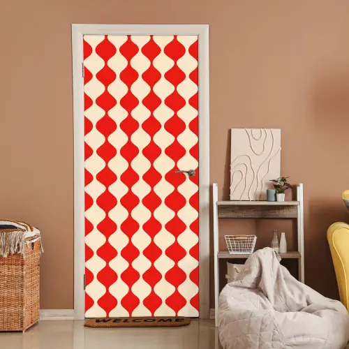 Golvend patroon - Retro - Rood - Beige deurposter klein 289 -sfeer1
