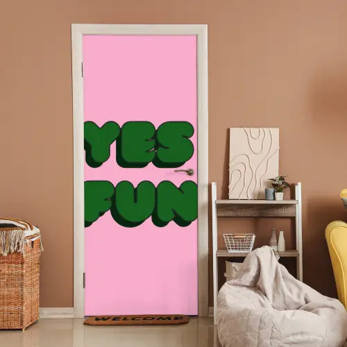 Yes fun - Groen - Roze deurposter klein -sfeer1
