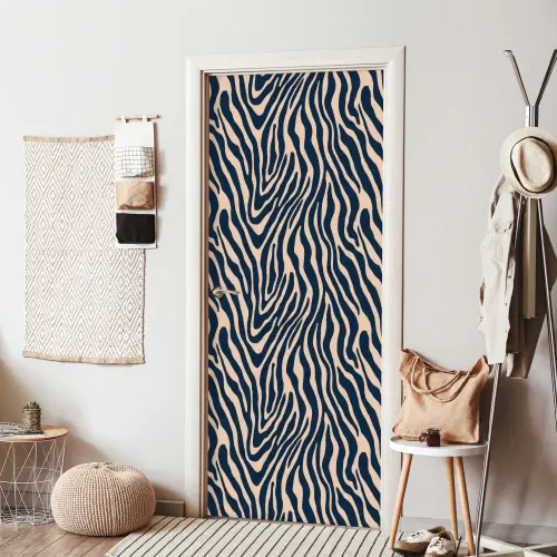 Zebra - Patroon - Blauw - Beige deurposter klein 289 -sfeer6