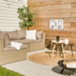 Abstracte bogen - Modern - Beige tuinposter los doek klein -sfeer4