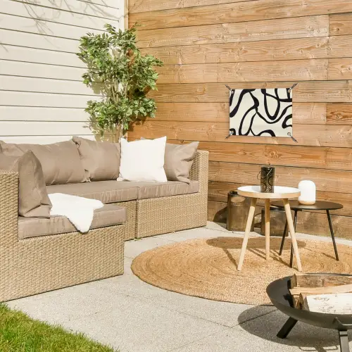 Abstract - Lijnen - Modern - Beige tuinposter los doek klein -sfeer4