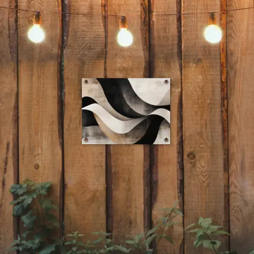 Abstract - Golven - Zwart - Verweerd tuinposter los doek klein -sfeer1