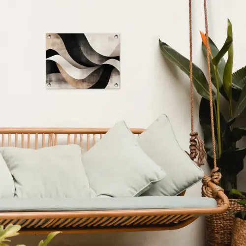 Abstract - Golven - Zwart - Verweerd tuinposter los doek klein -sfeer7