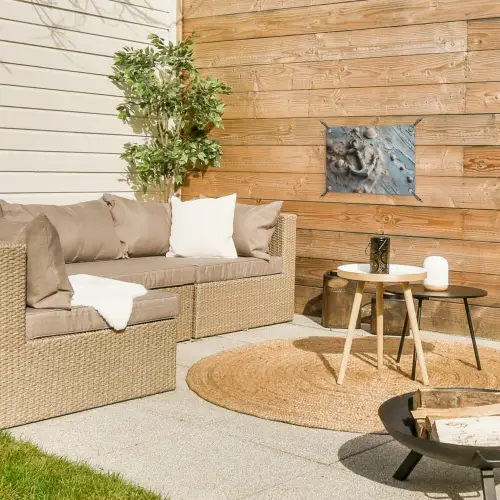 Anker - Hout - Schelpen - Zand tuinposter los doek klein -sfeer4