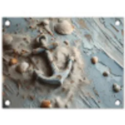 Anker - Hout - Schelpen - Zand tuinposter los doek klein -3d
