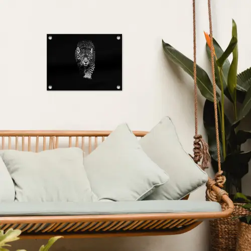 Dieren - Zwart - Luipaard - Wit - Wild tuinposter los doek klein -sfeer7