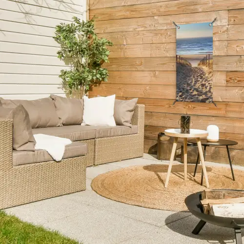 Strandpad bij Zonsondergang tuinposter los doek klein -sfeer4