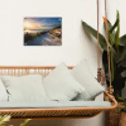 Strandpad met Bankje bij Zonsondergang tuinposter los doek klein -sfeer7