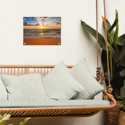 Strand - Zonsondergang - Zee - Wolken - Horizon tuinposter los doek klein -sfeer7