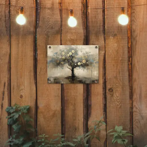 Beige - Abstract - Boom - Goud tuinposter los doek klein -sfeer1