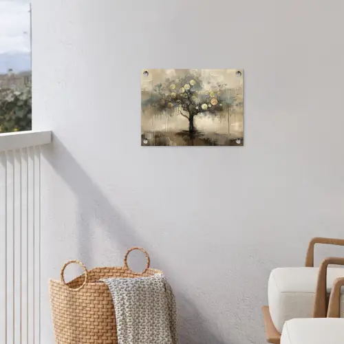 Beige - Abstract - Boom - Goud tuinposter los doek klein -sfeer8