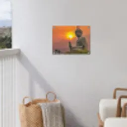 Grote Boeddha bij zonsondergang tuinposter los doek klein -sfeer8