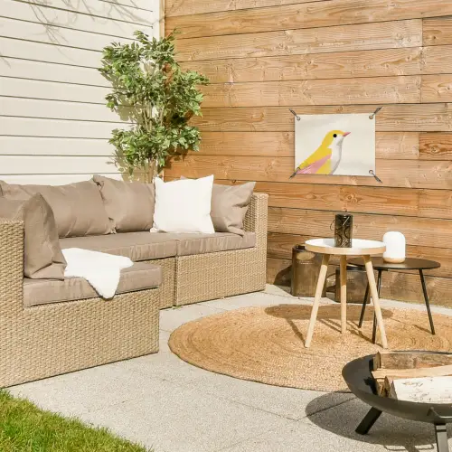 Vogel - Minimalistisch - Geel tuinposter los doek klein -sfeer4