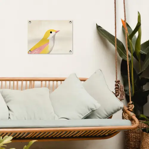 Vogel - Minimalistisch - Geel tuinposter los doek klein -sfeer7