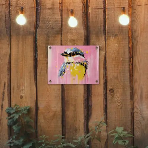 Vogel - Roze - Geel - Blauw tuinposter los doek klein -sfeer1