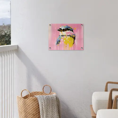 Vogel - Roze - Geel - Blauw tuinposter los doek klein -sfeer8