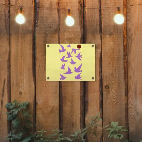 Vogels - Cirkel - Geel - Beweging tuinposter los doek klein -sfeer1