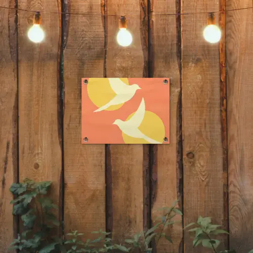 Vogels - Cirkels - Geel tuinposter los doek klein -sfeer1