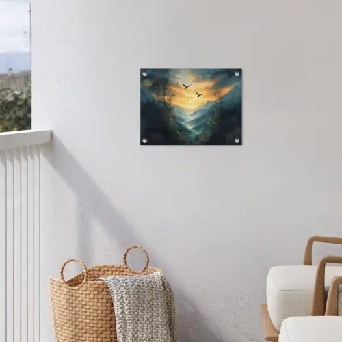 Vogels - Zon - Bomen - Groen tuinposter los doek klein -sfeer8