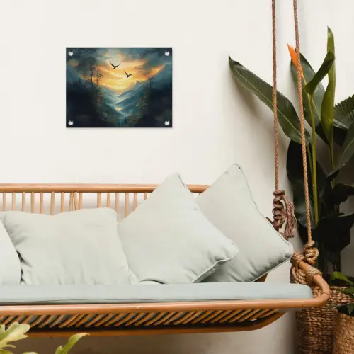 Vogels - Zon - Bomen - Groen tuinposter los doek klein -sfeer7