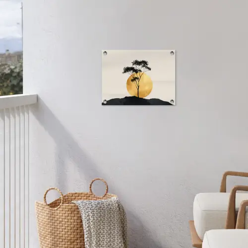 Zwarte boom - Gouden cirkel - Heuvel tuinposter los doek klein -sfeer8