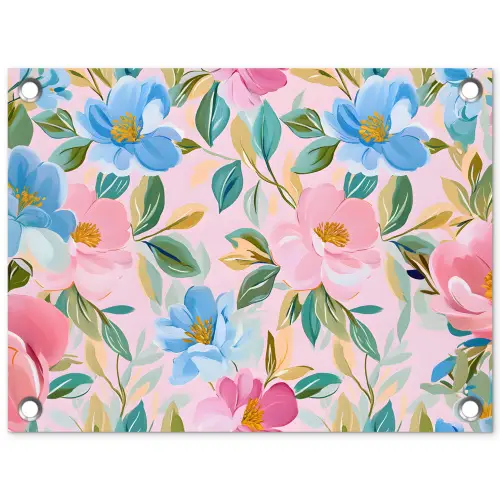 Blauw - Roze - Bloemen tuinposter los doek klein -3d