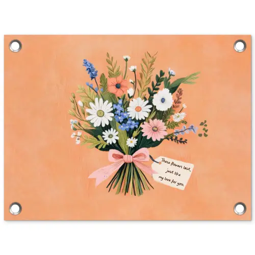 Boeket - Strikje - Quote tuinposter los doek klein -3d