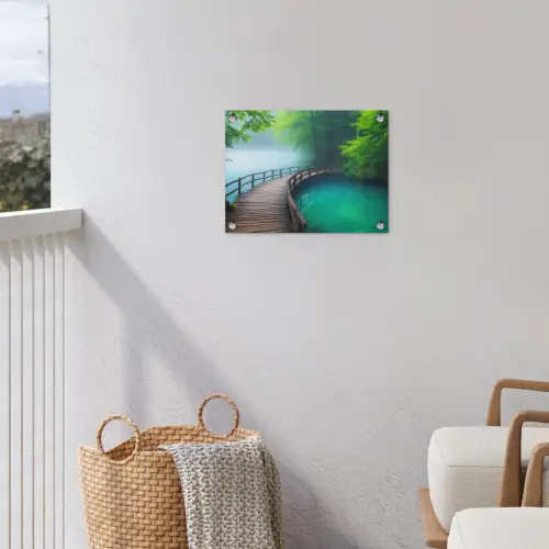 Brug - Water - Rivier - Bos tuinposter los doek klein -sfeer8