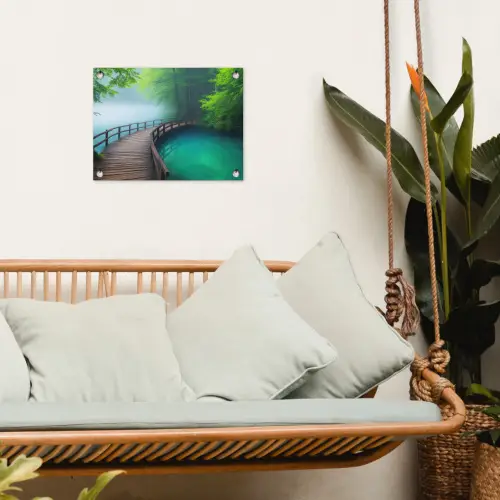 Brug - Water - Rivier - Bos tuinposter los doek klein -sfeer7