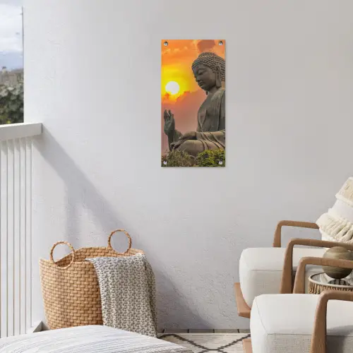 Boeddha bij zonsondergang tuinposter los doek klein -sfeer8