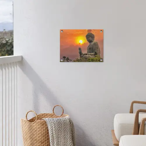 Buddha - Zonsondergang - Boeddha beelden - Planten tuinposter los doek klein -sfeer8