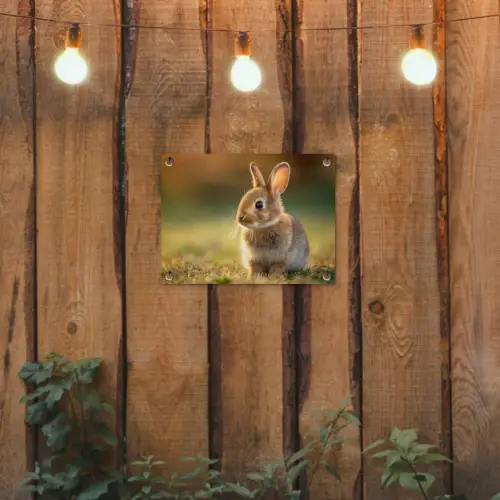Konijntje - Bruin - Gras tuinposter los doek klein -sfeer1