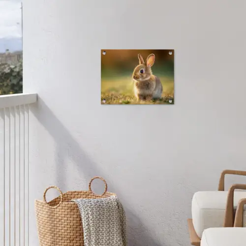 Konijntje - Bruin - Gras tuinposter los doek klein -sfeer8