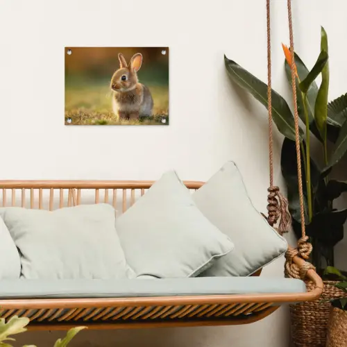 Konijntje - Bruin - Gras tuinposter los doek klein -sfeer7