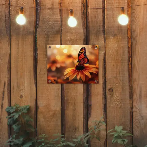 Vlinder - Bloemen - Oranje tuinposter los doek klein -sfeer1