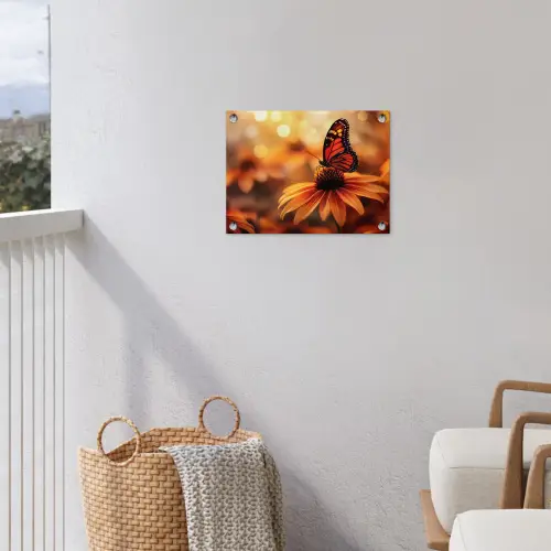 Vlinder - Bloemen - Oranje tuinposter los doek klein -sfeer8