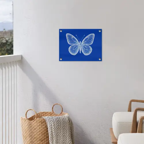 Vlinder - Wit - Getekend - Stippen tuinposter los doek klein -sfeer8
