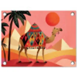 Kameel - Pyramides - Rode zon tuinposter los doek klein -3d