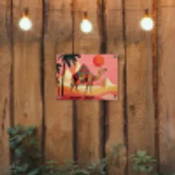 Kameel - Pyramides - Rode zon tuinposter los doek klein -sfeer1