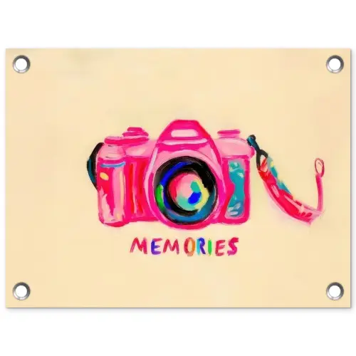 Camera - Memories - Roze - Geschilderd tuinposter los doek klein -3d