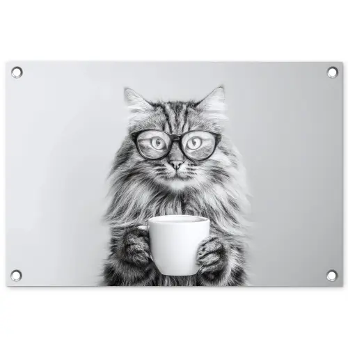 Kat - Bril - Mok - Pluizig tuinposter los doek klein -3d